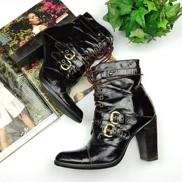 Linea Paolo Shoes - Linea Paolo Patent Leather Lace Up Ankle Boots